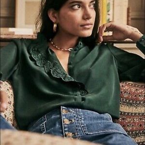 Sezane Chloe shirt bottle green size 34 NWT